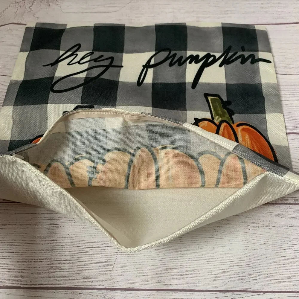 Buffalo Plaid Pumpkin Pillowcase Throw Pillow Cover HEY PUMPKIN